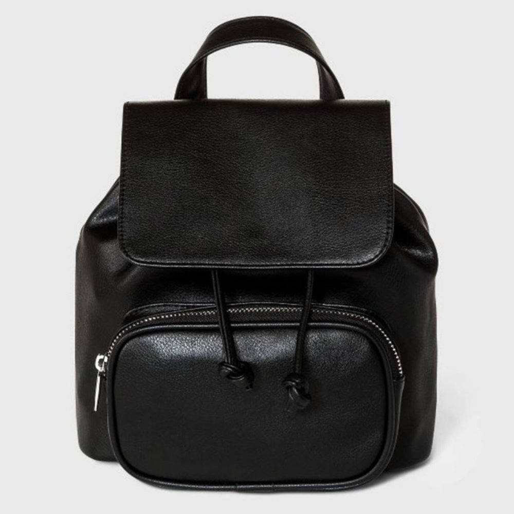 Wild Fable Mini Flap Faux Leather Backpack - Black